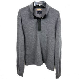 Jack Spade Wool Cotton Blend Pullover Sweater Snap Closure Tall Collar Gray XXL